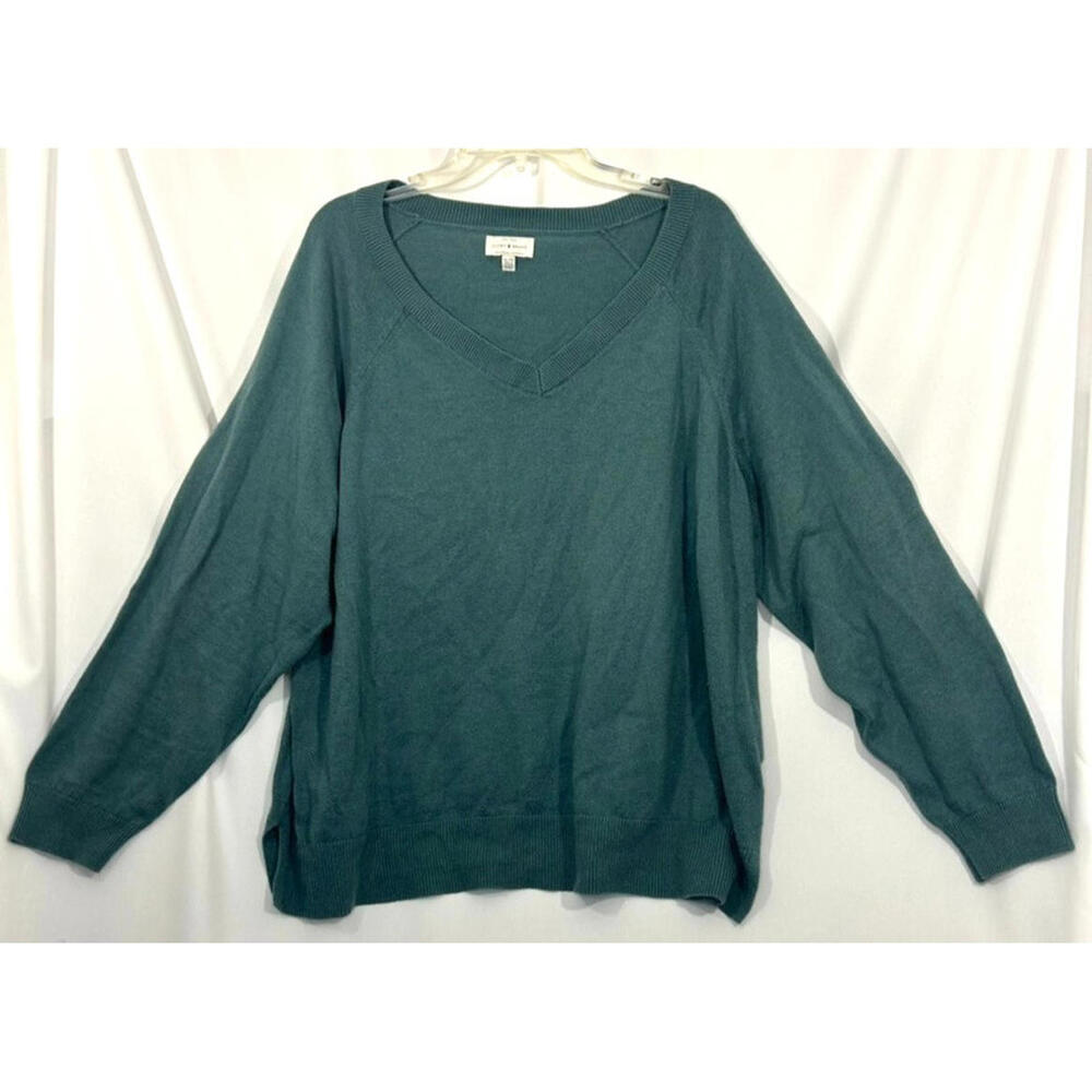 Lucky Brand V-Neck Sweater Women's Size XL Sea Pine Cotton Blend
